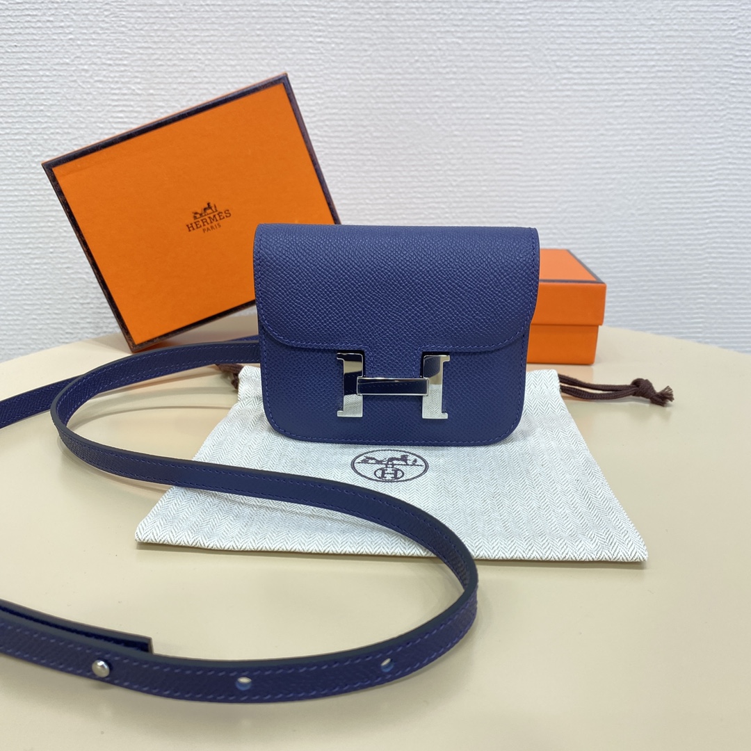 Hermes Constance Slim Wallet Belt Bag In Deep Blue Epsom Leather